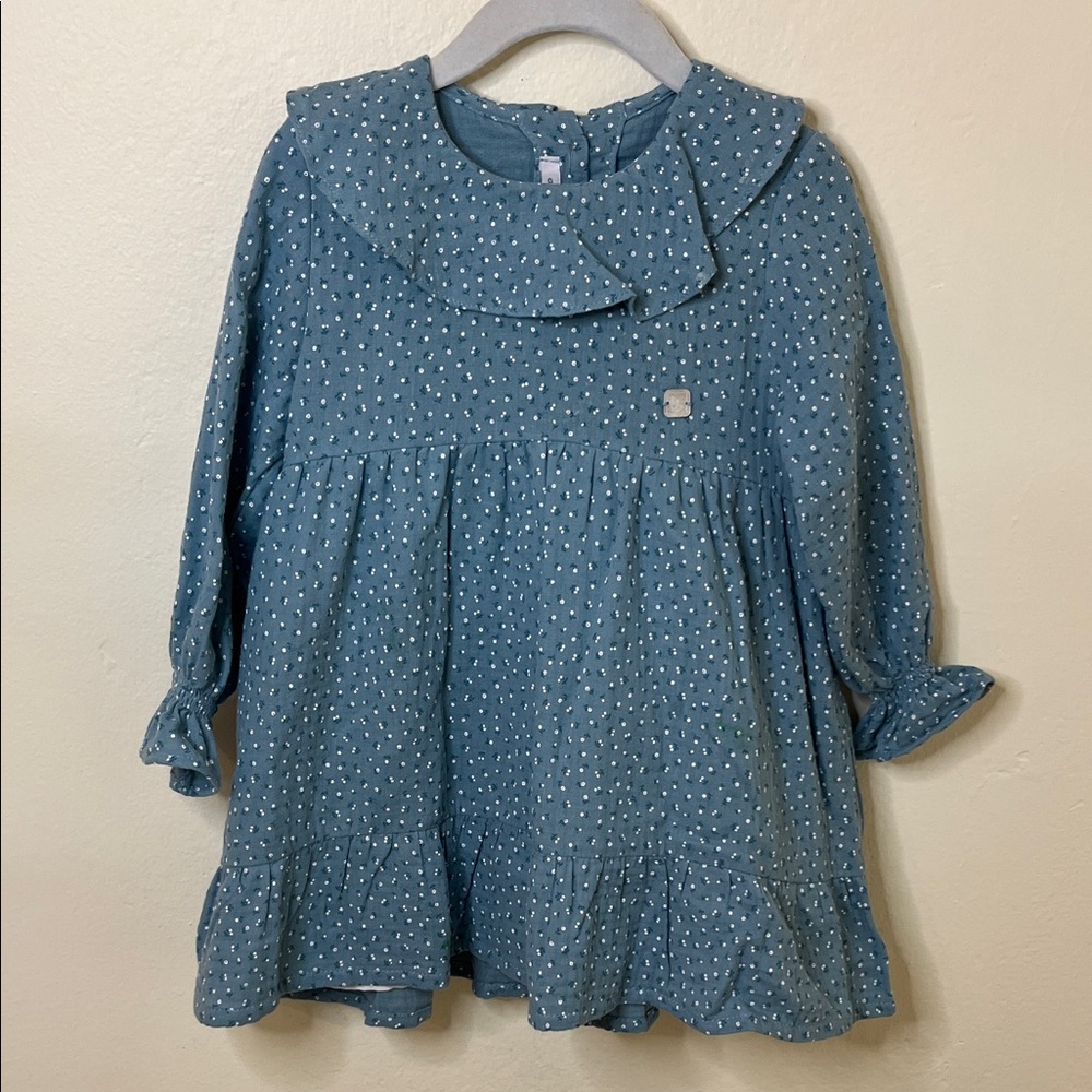 Spanish Brand Al Agua Patos Teal Polka Dot Ruffle Dress - bought in Spain 3y